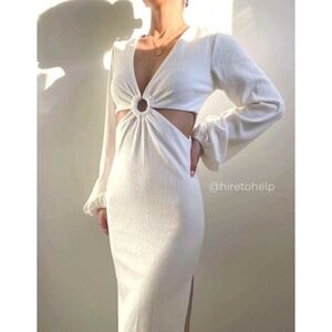 Likely maxi keyhole bust sexy waist reveal cream crepe v neck date vegas boho ec